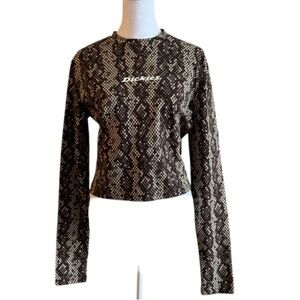 Dickies Snakeskin Print Long Sleeve Crop Top Brown Black Size XL